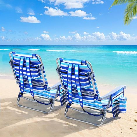 Lot de 2 chaises de plage avec fonction sac à dos,chaises de camping pliante,chaises de jardin- bleu
