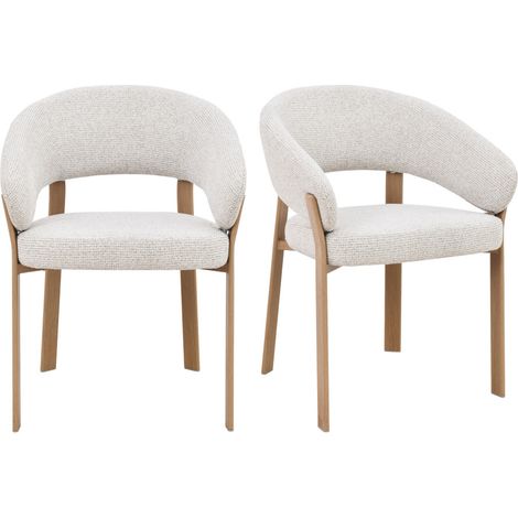 Lot de 2 fauteuils de table en tissu piètement effet bois clair - Beige chiné - Embo (1/5)
