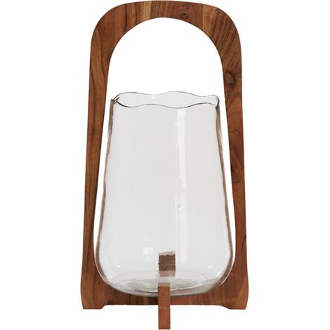 Farol de vidrio ANOSY claro con pie de madera natural – Ø26x48 cm