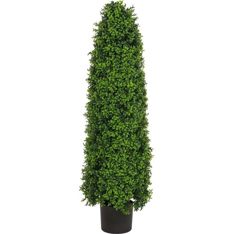 [JAMAIS UTILISÉ] Buis artificiel HHG-056, buis (Buxus) en pot, arbre décoratif, plante artificielle, forme conique, aspect naturel, à feuillage persistant, pour l'extérieur, 120 x 35 x 35 cm (1/5)