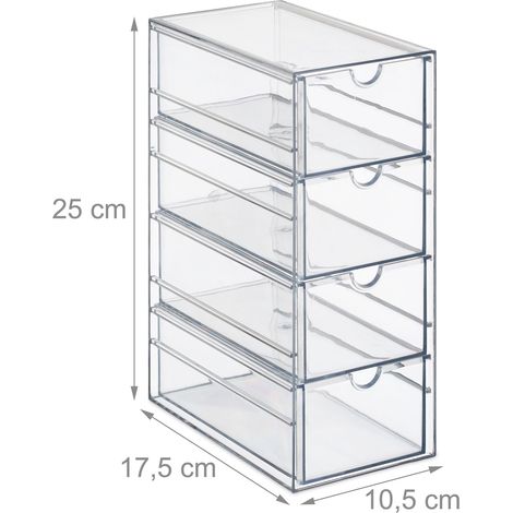 Organizer con cassetti versatile 4 scomparti 30 x 20 x 15 cm design trasparente pratico in plastica trasparente 130014558