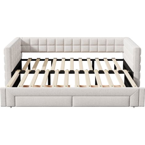 Letto da giorno estensibile 90 x 200 cm in velluto beige con 2 cassetti (1/5)