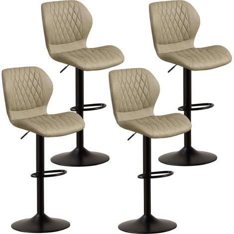 Barhocker 4er Set, höhenverstellbar, drehbar, mit Rückenlehne, Kunstleder Khaki (1/5)