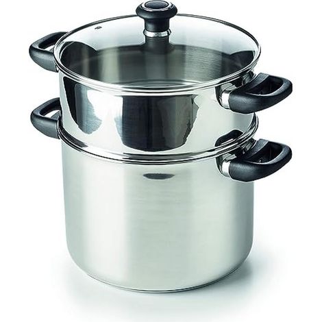 Couscoussier Inox 18/10 - 24 cm - Panier Vapeur Inclus - Couvercle en Verre - Tous Feux Compatible Induction, Gris (1/5)