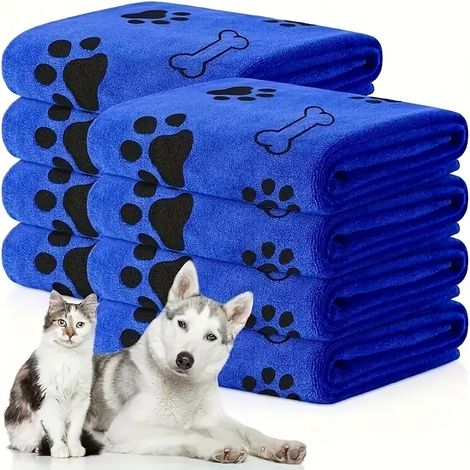 Toalla para perros y gatos, de microfibra de secado rápido, absorbente para el baño, para perros medianos (azul)