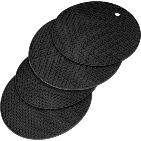 Lot de 4 Tapis de Dessous de Plat en Silicone Tapis, sous Verre en Silicone antidérapant, Durable, étanche et antidérapant, Convient aux casseroles, poêles, théières et Bols(Noir) (1/5)