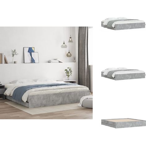 Cadre de lit avec tiroirs sans matelas gris béton 200x200 cm - Cadre De Lit - Lit Double - Tiroir Lit - Lit Design - Lit Moderne (1/5)