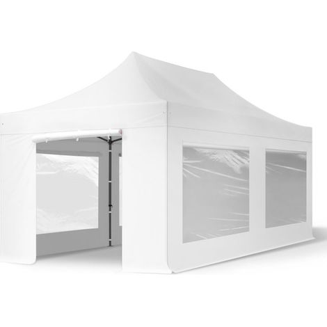 TOOLPORT 3x6 m PVC 800 Pop up gazebo party tent PREMIUM Steel 40 mm, incl. Sidewalls with Panorama Windows, fire resistant, white (1/5)