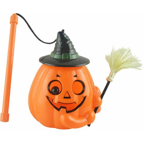 Lanterna portatile a forma di zucca con scopa (con batterie a bottone AG133) (1/5)