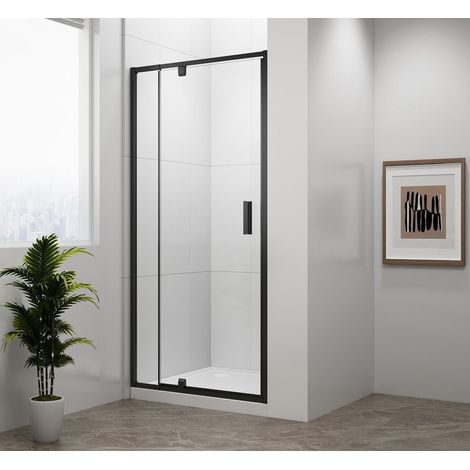 Portes de douche pivotantes EASY BLACK 880-1020mm, verre clair (1/4)
