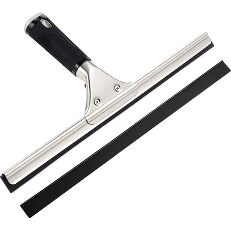Raclette Vitre en Acier Inoxydable, 40cm Raclette à Vitre Professionnelle, avec 2 Lèvres Caoutchouc, Nettoyage de Vitres Raclettes de Douche Fenêtre, Raclettes de Douche pour Salle de Bain (1/5)