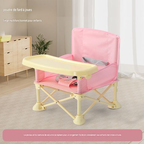 Chaise haute bébé pliable portable 1 pièce rose pâle, chaise repas enfant avec plateau amovible et harnais de sécurité, cadre alliage aluminium, 6 mois‑6 ans (1/5)