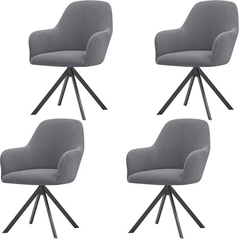 Lot de 4 housses de chaise extensibles en tissu avec dossier incurvé et accoudoirs pivotants pour salle à manger et bureau - Facile à installer (1/5)