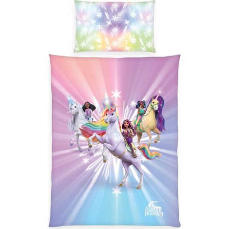 Parure de Lit, Taie d’Oreiller env. 65 x 100 cm, Housse de Couette env. 160 x 210 cm, Avec Fermeture Éclair et Motif Réversible, 100% Coton/Renforcé (1/5)
