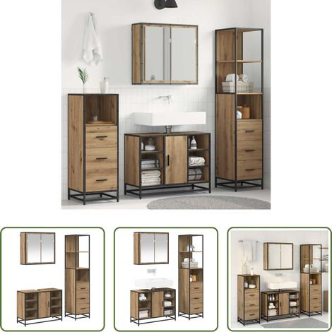 vidaXL Holzwerkstoff -  Badezimmermöbel-Set mit Regal 3 pcs Artisan-Eiche Holzwerkstoff (1/5)