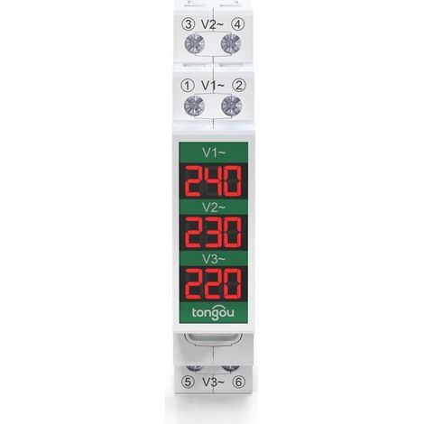 Mini voltmètre modulaire DIN à montage sur rail triphasé avec affichage numérique LED – AC 60–450 V détecteur de jauge de (1/4)