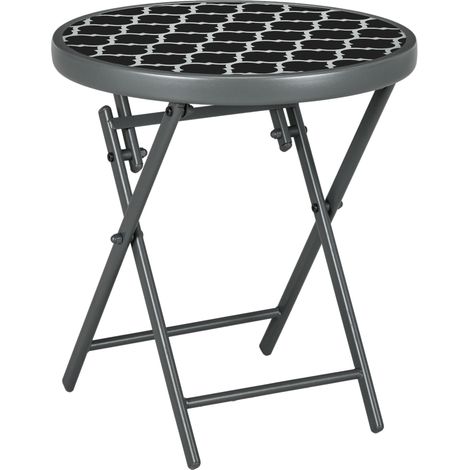 Table d'appoint pliante avec plateau en verre, 45 x 45 x 50 cm, noire, idéale pour le jardin et le camping, de haute qualité pour une utilisation durable.
