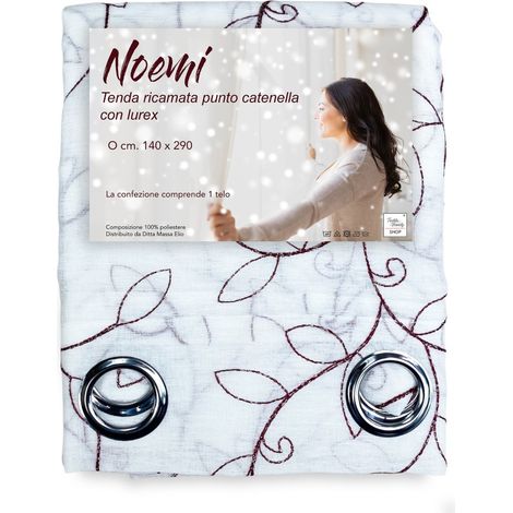TENDA NOEMI ricamo MODERNO FOGLIA bordeaux cm. 140x290