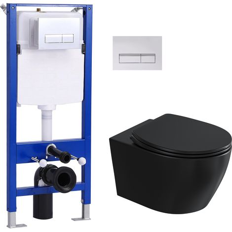 Pack WC suspendu compact noir avec réservoir encastré & plaque HOROW