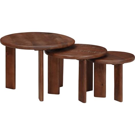 Tables basses gigognes 3 pcs Table de salon Table de café Marron foncé Bois de mangue massif (1/5)