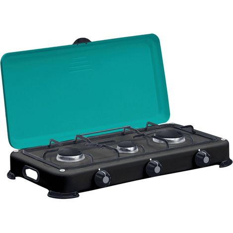 Plaque de cuisson portable 3 feux 4100W Brûleurs + Grille en Fonte amovibles Réchaud gaz Butane ou Propane GOLD III INTEC