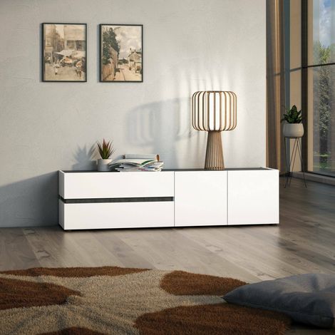 Mueble para TV Básico, 2 Cajones, 1 Estante Made in Italy, Puerta Abatible, 180x47x42.6h cm Blanco Brillante (1/5)