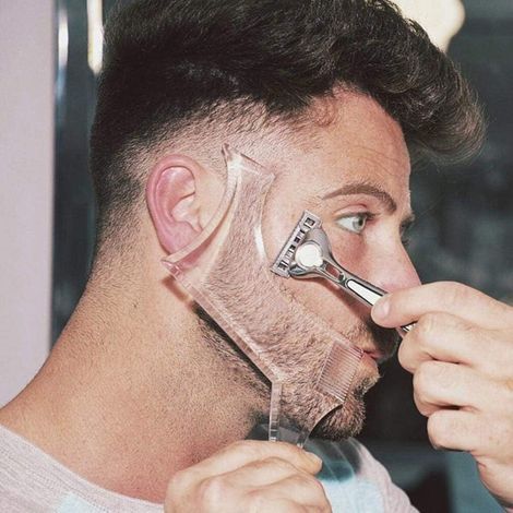 Men's Beard Shaping Tool with Built-in Comb, Transparent Styling Comb Templates for Goatee, Mustache, Sideburns, Jawline, Cheek/Neck, Symmetrical/Curved/Step Cut (Transparent) (1/5)