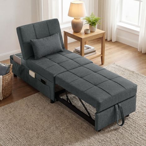 Fauteuil convertible 1 place fauteuil lit avec dossier réglable, siège rembourré et oreiller, gris (1/5)