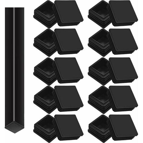 20 Pack Square Tube Caps, 40 x 40 mm, Square Tube Lamella Caps, Plastic Leg Caps, for Table, Chair and Furniture Legs (Black), (1/5)