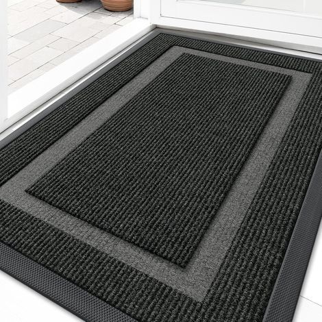 Paillasson, noir, 43,3 x 75 cm, 1 pièce Imperméable, toutes saisons, couleur grand teint, facile à nettoyer Paillasson pour terrasse/porche (1/5)