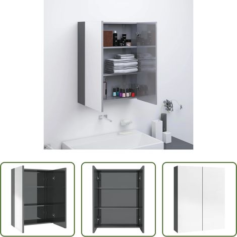 vidaXL Rangement salle de bain - Armoire à miroir de salle de bain 60x15x75 cm MDF Gris brillant (1/5)