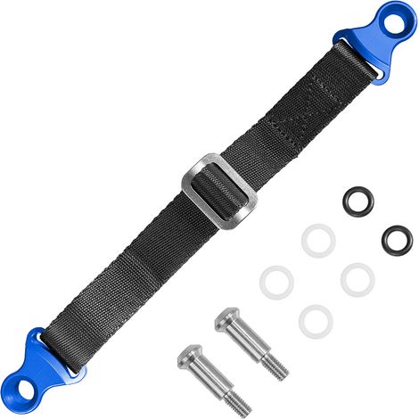 Sangle textile Biketec pour tirer une moto japonaise, avec vis, 350 mm x 2,5 mm x 25 mm, coloris noir/bleu. (1/2)
