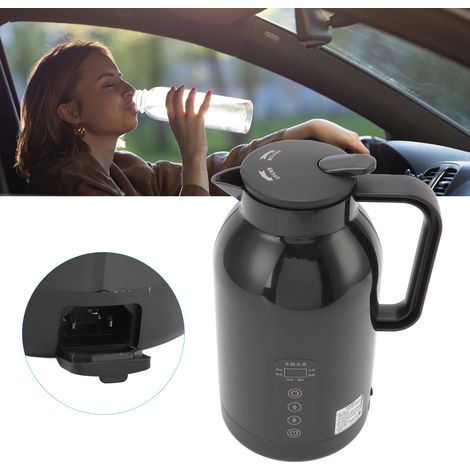 Tragbarer elektrischer Wasserkocher aus Edelstahl fürs Auto, 1300 ml, schwarz, ideal für Tee und Kaffee. (1/5)