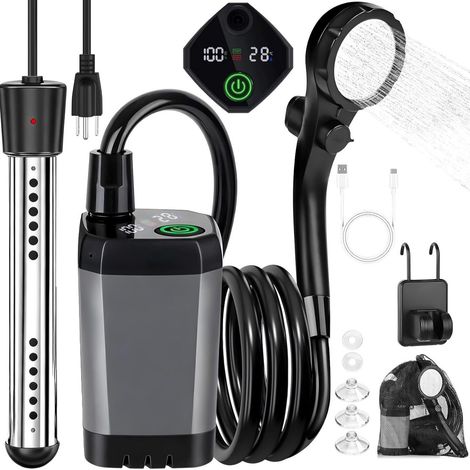 Douche Portable Électrique 6000mAh avec Pompe à Chauffage, Douchette de Camping Rechargeable pour Extérieur, Chantier, Dortoir et Usage Domestique (1/5)