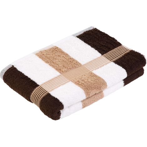 Serviette de Douche à rayures, Lot de 1, Douce et absorbante, 100% Coton, 70 x 140 cm - Marron/Blanc/Nocca (1/3)