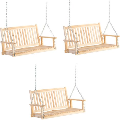 3er-Set gartenschaukel für 2 Personen, Schaukelbank aus Massivholz, Hängebank für Patio Terrasse Hinterhof, 117 x 69 x 60 cm, rustikales Design