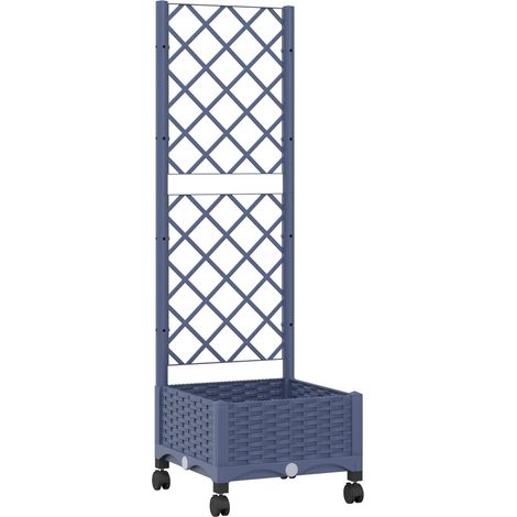 Garden Planter with Trellis&Wheels Blue Grey 40 x 40 x 131.5 cm vidaXL
