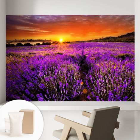 Papier peint intissé pour salon chambre à coucher peint imprimé pour mur - Colle incluse gratuite Coucher de soleil lavande 104x70 cm (1/5)