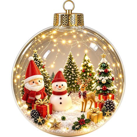 Boule de Noël lumineuse en cristal, décor intérieur 3D enneigé, décoration ronde transparente pour sapin de Noël, style C avec lumières. (1/3)