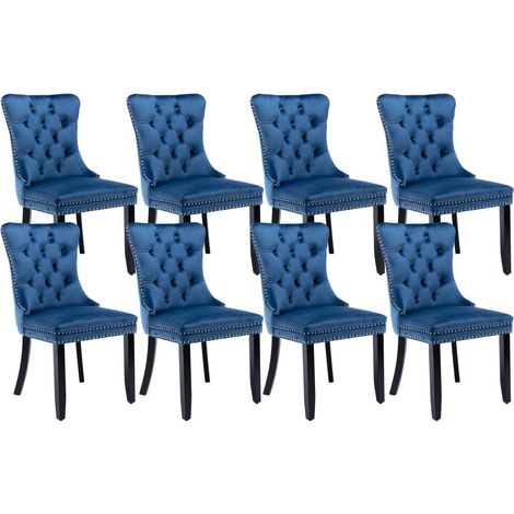 Esszimmerstühle 8er Set Samt Blau mit hoher Rückenlehne und Massivholzbeinen (1/5)