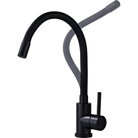 Robinet Cuisine Noir, Mitigeur Cuisine Flexible, Robinet Evier de Cuisine et 2 Modes de Pulvérisation, Mitigeur Evier Pivotant à 360°,Acier Inoxydable Économe en Eau (1/5)