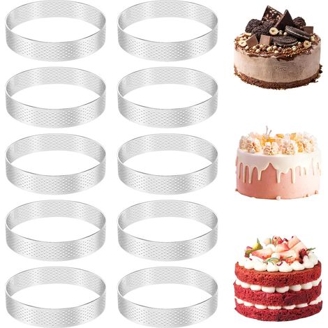 10 Pcs Round Pie Rings with Holes Stainless Steel for Fruit, Pies, Quiches, Cakes, Mousses, 10cm (1/5)