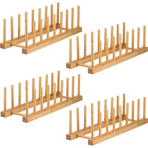 4-teiliges Abtropfbrett aus Bambus – Teller- und Deckelhalter, Küchen-Organizer für Schüsseln, Tassen, Schneidebretter und mehr, 33 x 12 x 10,5 cm (1/5)