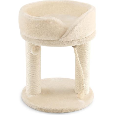 GOPLUS Arbre à Chat 53 CM en Bois Recouvert Peluche, Poteaux en Sisal, Nid Confortable Détachable, Boule Suspendue, Corde en Sisal, Beige (1/5)