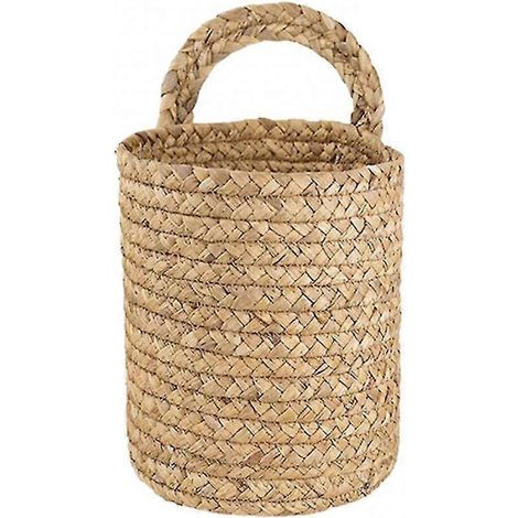Wandhängender Aufbewahrungskorb aus Seegras, ideal zum Aufhängen von Pflanzen und Blumen, Gartenkorb aus Rattan und Seegras, Pflanzenaufhänger, Organizer für Zuhause – Größe S, 16 cm x 16 cm x 7 cm – 