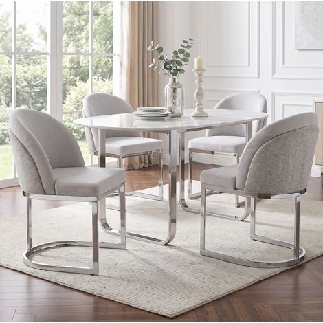 6er-Set Esszimmerstühle aus Chenille, 59 x 52 x 85 cm, Hellgrau/Silber, OKMYHOME (1/5)