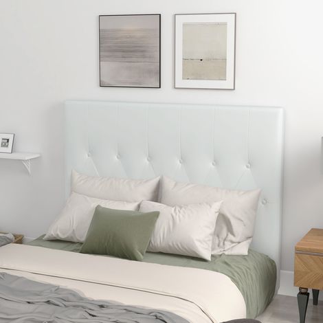 Cabecero de Cama 160 cm Tapizado en PU 2 Formas de Uso Vertical o Montado a la Pared Cabecero Blanco (1/5)