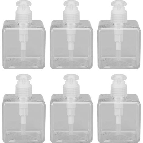 6 bouteilles pompes transparentes 250ml, corps carré plat, grand diamètre, portable et recyclable pour lotions (1/5)