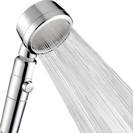 Lntyq Pommeau de douche à économie d'eau avec filtre, 3 types de jets et pommeau de douche avec bouton d'arrêt, ventilateur haute pression à économie d'eau, chrome (1/4)