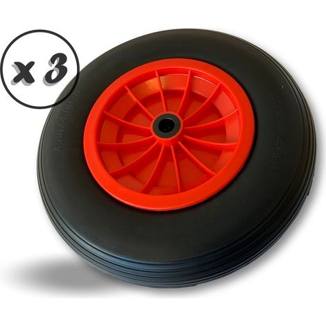 Roue de brouette increvable Ø 400 mm  63 mm  Axe 22 mm  90 mm - Lot de 3 - Roue increvable